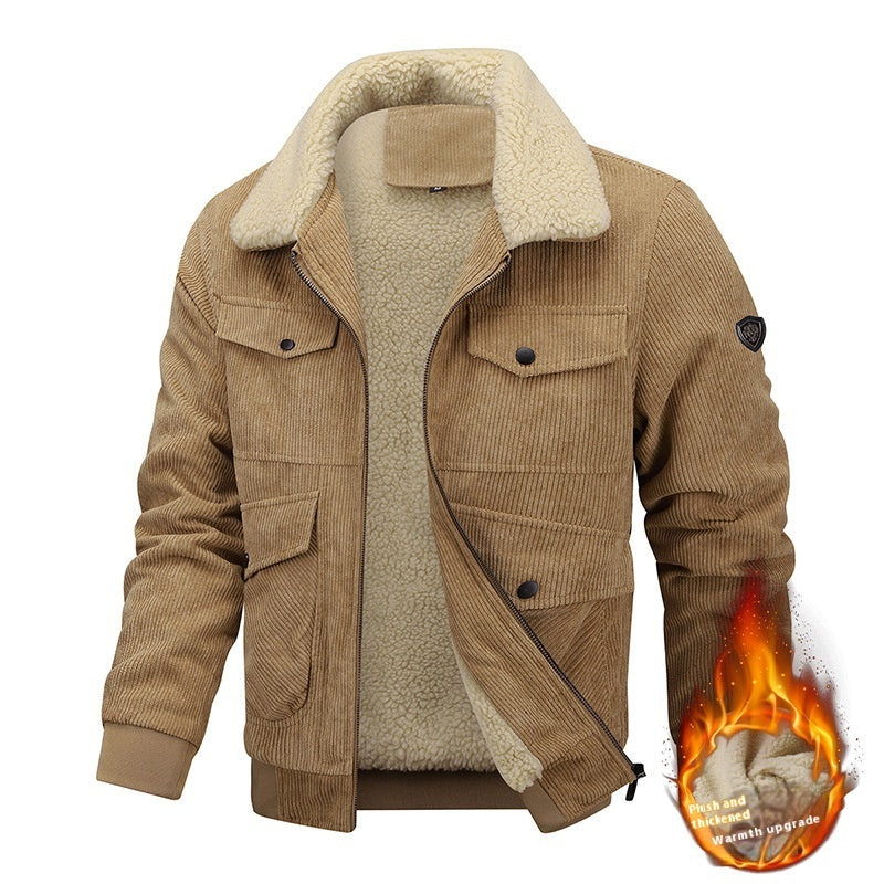 Winter Lapel Fleece Jacket With Pockets Warm Thicken Cotton Coat