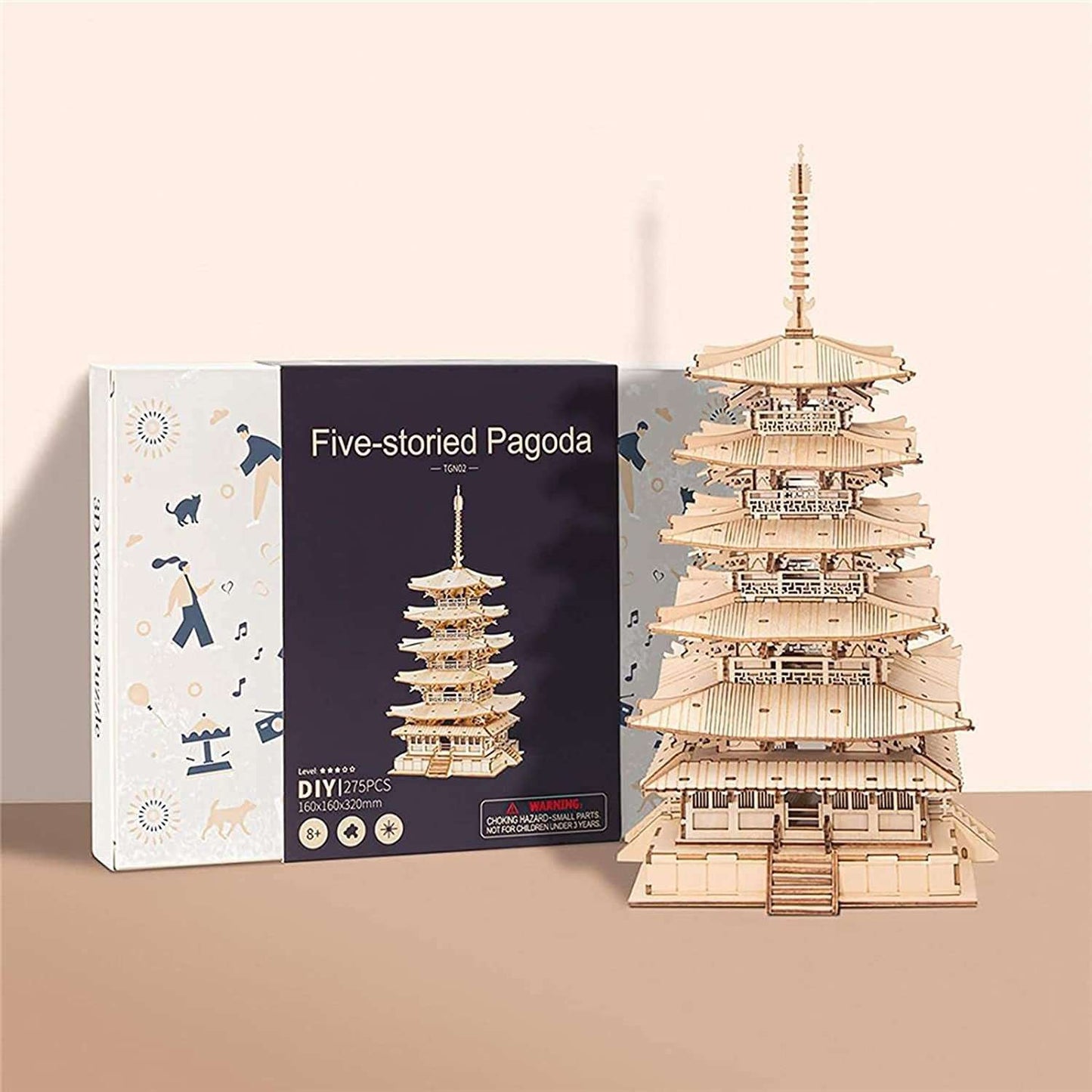 Robotime Five-storied Pagoda 3D Wooden Puzzle Toys For Children Kids Birthday Gift TGN02