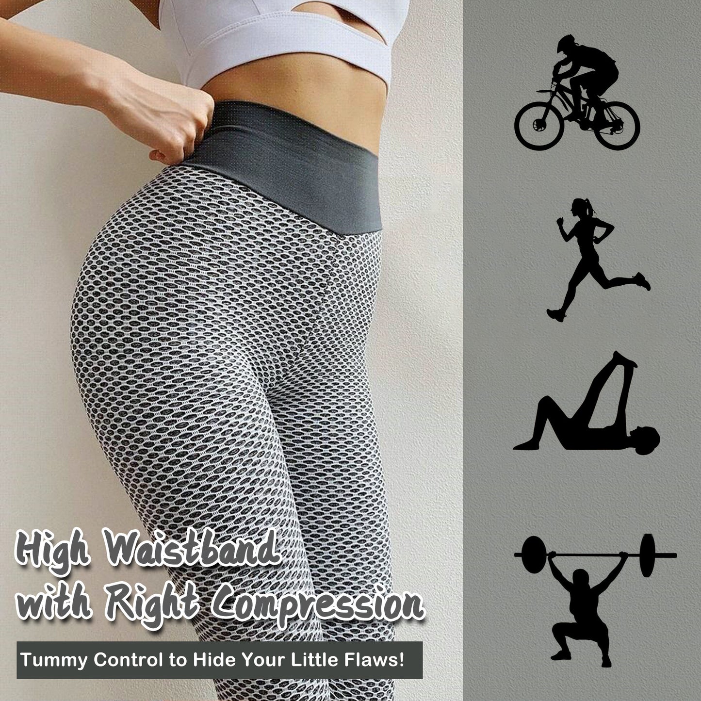 TIK Tok Leggings für Damen, Po-Lifting-Trainingsstrumpfhose, Übergröße, Sport-Yogahose mit hoher Taille, Hellgrau