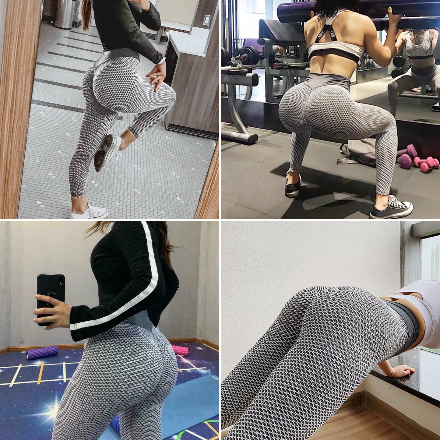 TIK Tok Leggings für Damen, Po-Lifting-Trainingsstrumpfhose, Übergröße, Sport-Yogahose mit hoher Taille, Hellgrau