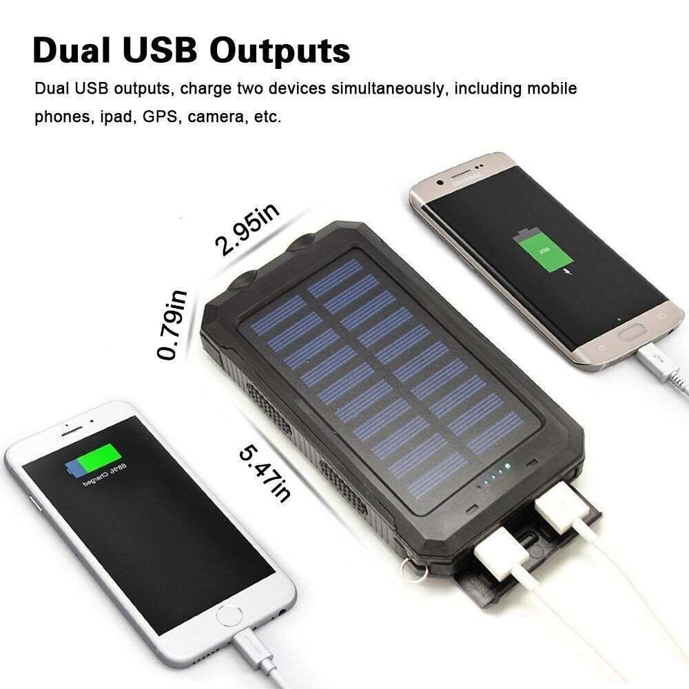 20000mAh Solar Power Bank Waterproof 2USB LED Battery Charger For Mobile Phone