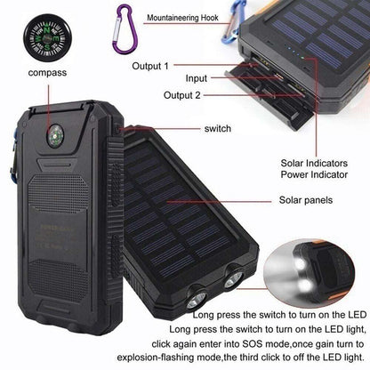 20000mAh Solar Power Bank Waterproof 2USB LED Battery Charger For Mobile Phone