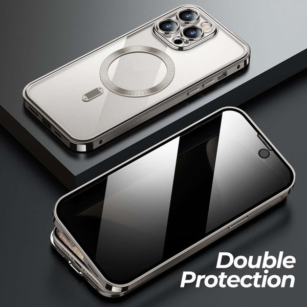 Anti-Privacy Metal Buckle Magnetic Support Wireless Charging Double-Sided Lens Full Cover Phone Case Protective Cover