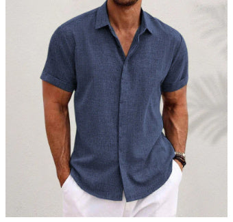 Men's Solid Colour Loose Linen Short-sleeved T-shirt