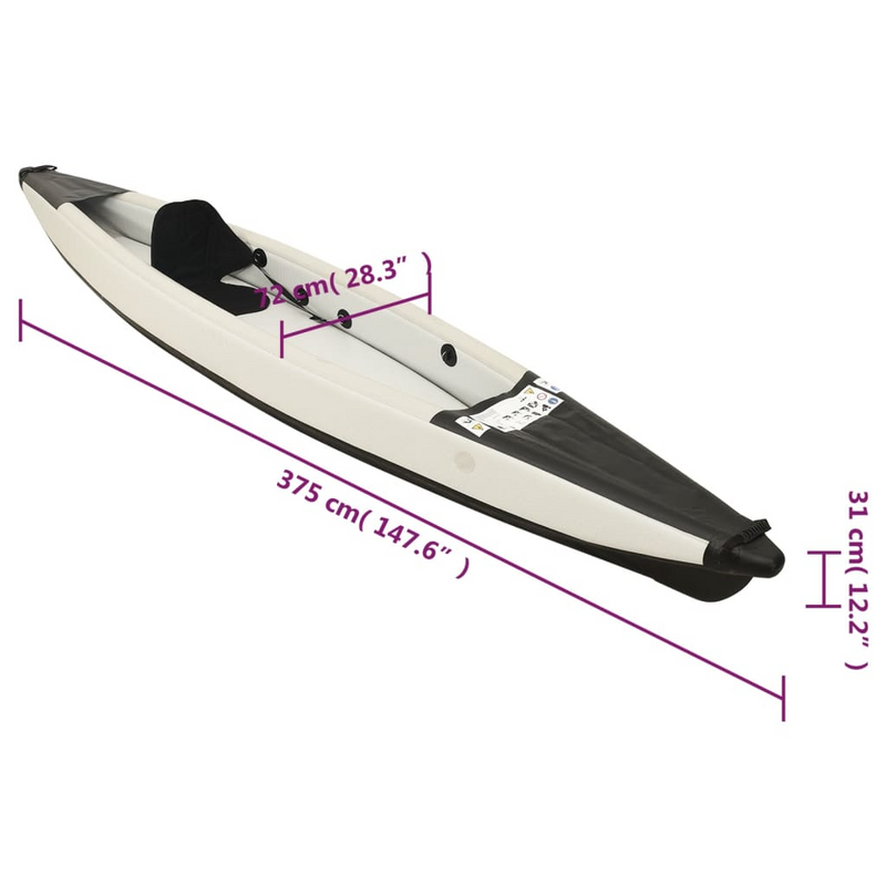 vidaXL Inflatable Kayak Black 375x72x31 cm Polyester - Enjoy Stable and Relaxing Kayaking Experience