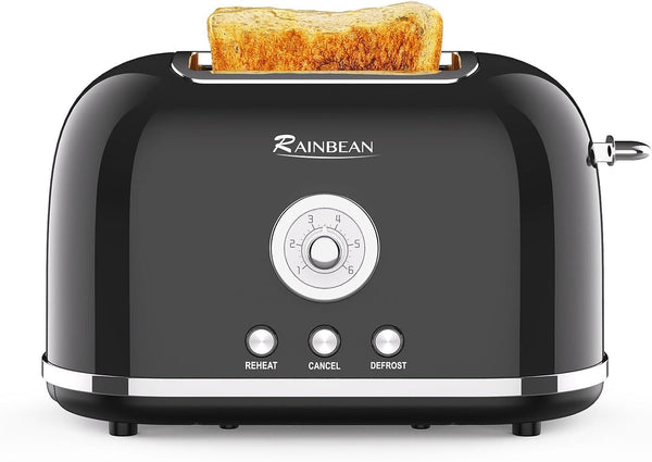 Toaster für 2 Scheiben, Retro-Toaster aus Edelstahl mit 6 Bräunungsstufen für Brot und Bagel-Abbruch-Auftau-Aufwärmfunktion, hübscher Brottoaster mit extra breitem Schlitz und herausnehmbarer Krümelschublade