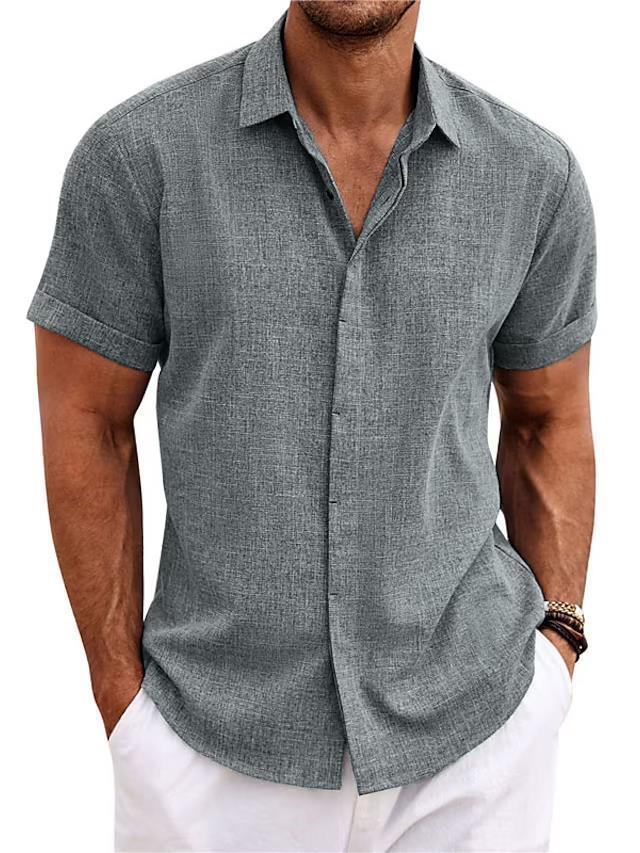 Men's Solid Colour Loose Linen Short-sleeved T-shirt