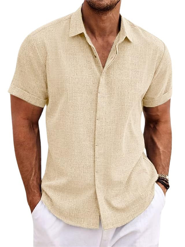 Men's Solid Colour Loose Linen Short-sleeved T-shirt