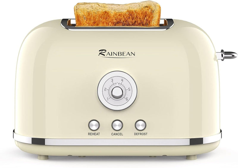 Toaster für 2 Scheiben, Retro-Toaster aus Edelstahl mit 6 Bräunungsstufen für Brot und Bagel-Abbruch-Auftau-Aufwärmfunktion, hübscher Brottoaster mit extra breitem Schlitz und herausnehmbarer Krümelschublade