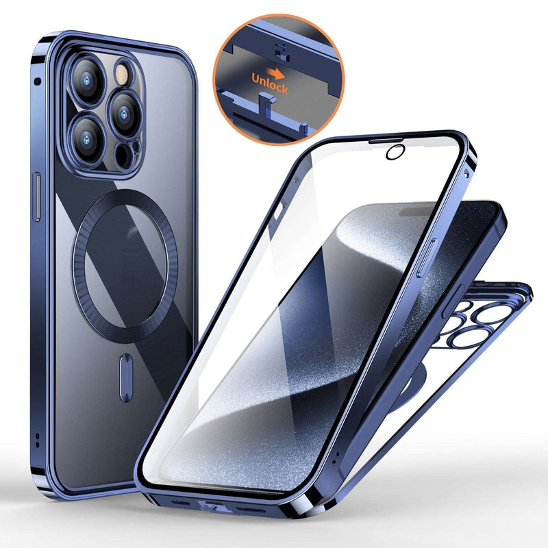 Anti-Privacy Metal Buckle Magnetic Support Wireless Charging Double-Sided Lens Full Cover Phone Case Protective Cover