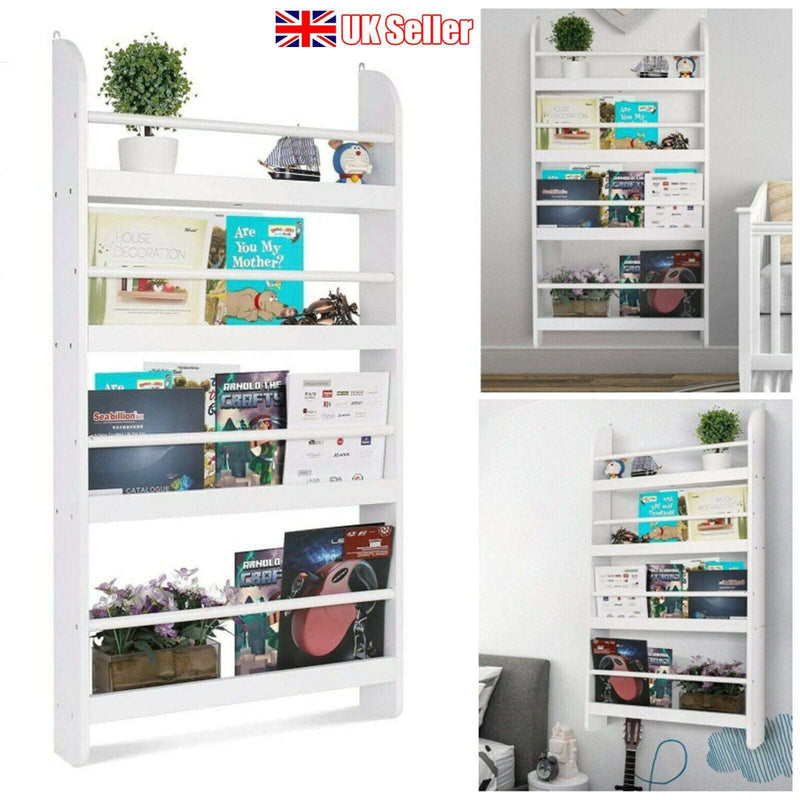 White Children Bookcase Unit Shelving Wooden Rack Kids Display Bookshelf Storage