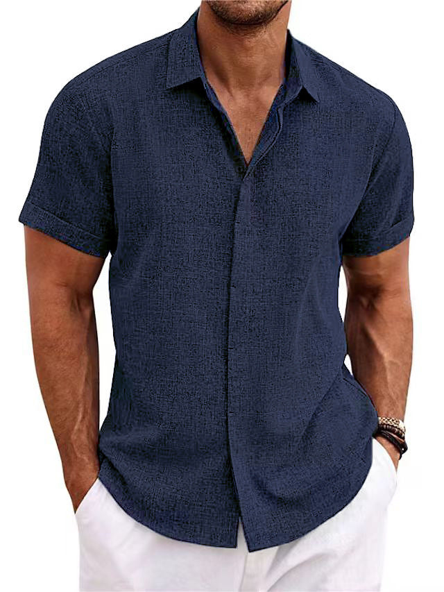 Men's Solid Colour Loose Linen Short-sleeved T-shirt