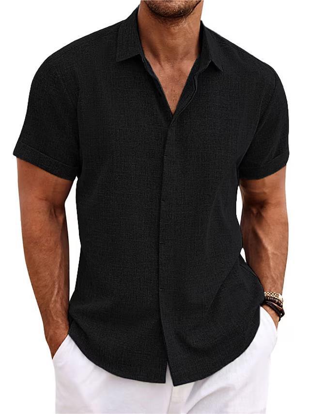 Men's Solid Colour Loose Linen Short-sleeved T-shirt