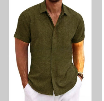 Men's Solid Colour Loose Linen Short-sleeved T-shirt