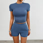 Solid Color Slim Sports Suit Summer 2Pcs Short-sleeved Round Neck T-shirt And Elastic Shorts