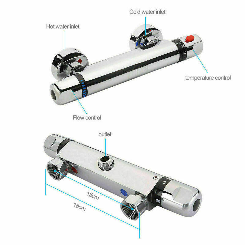 Thermostat-Mischbatterie für freiliegende Dusche, Chrom, unten, 1–2 Ausgänge, Neu