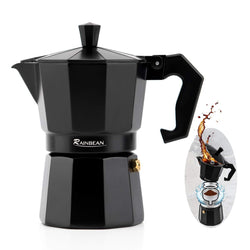 Espressokocher für den Herd Espressotasse Mokkakanne Klassischer Café Maker Perkolator-Kaffeemaschine Italienischer Espresso für Gas oder Elektro Aluminium Schwarz Geschenkpaket mit 2 Tassen