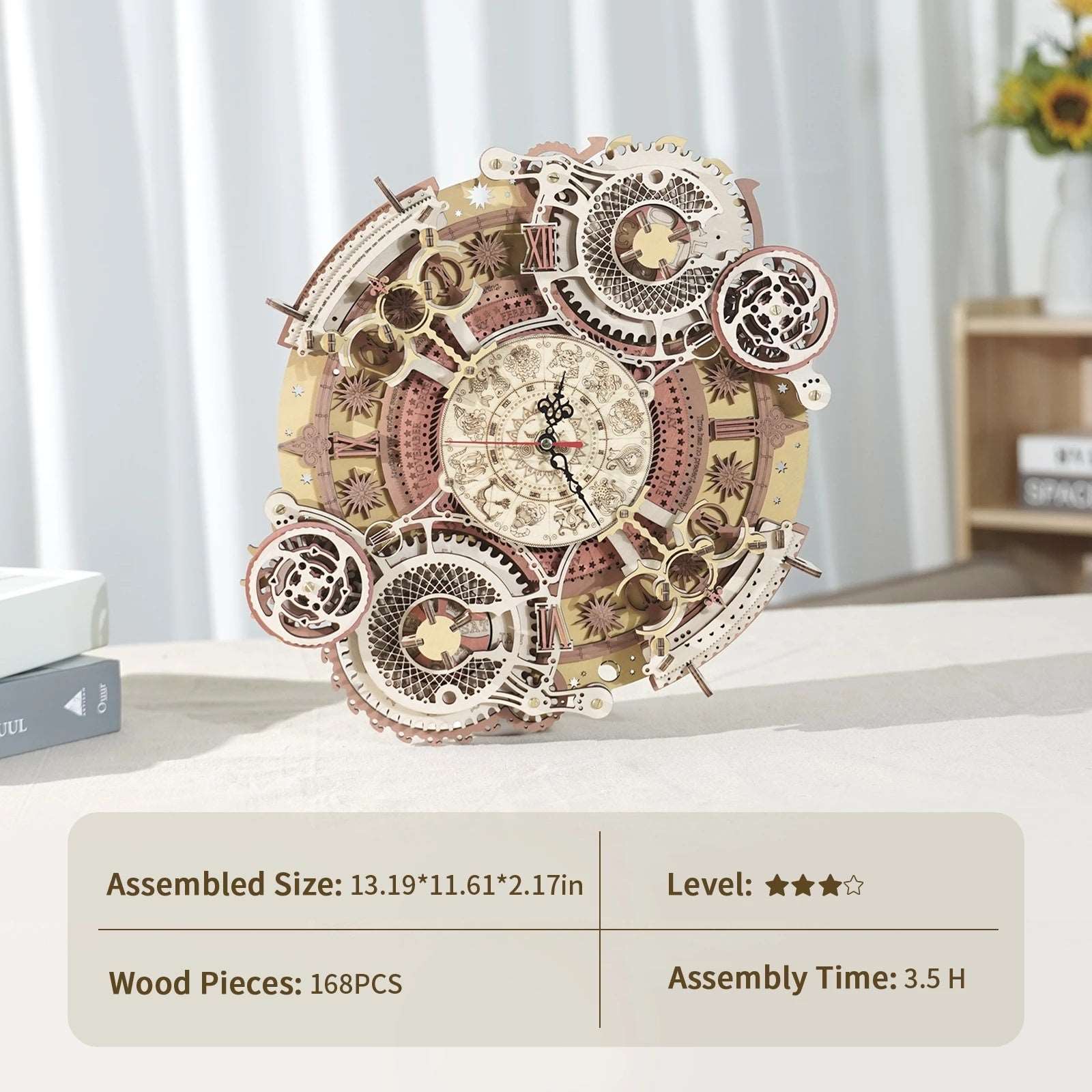 Robotime ROKR Zodiac Wall Clock 3D Wooden Puzzle Model Assembly Toys Gifts for Children Kids Teens LC601