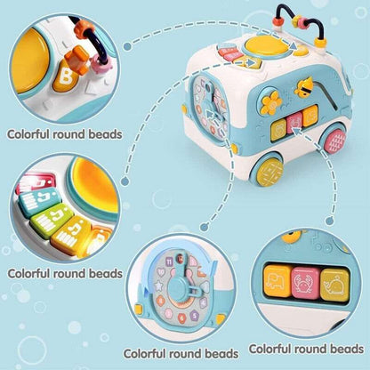 Baby Musical Bus Toys Toddler Activity Cube With Lights & Sounds Rotating Gear