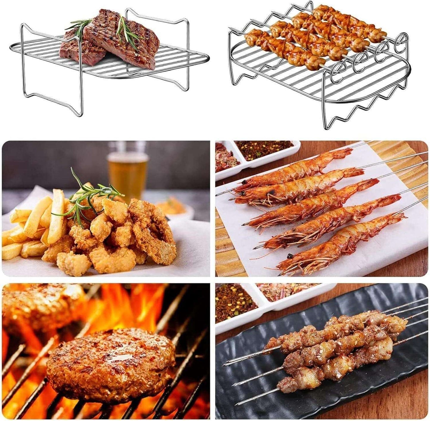 6PCS Air Fryer Rack Stainless Steel Double Basket Grill Kitchenware Accessories