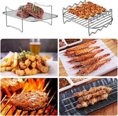 6PCS Air Fryer Rack Stainless Steel Double Basket Grill Kitchenware Accessories