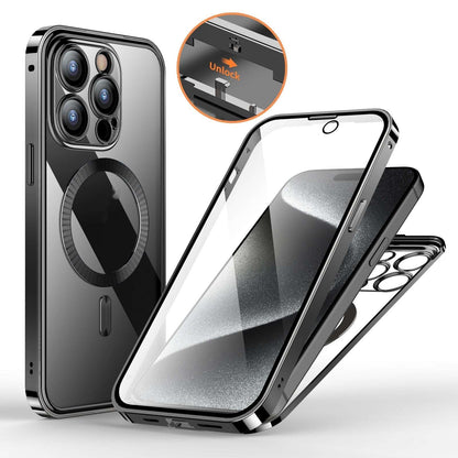 Anti-Privacy Metal Buckle Magnetic Support Wireless Charging Double-Sided Lens Full Cover Phone Case Protective Cover