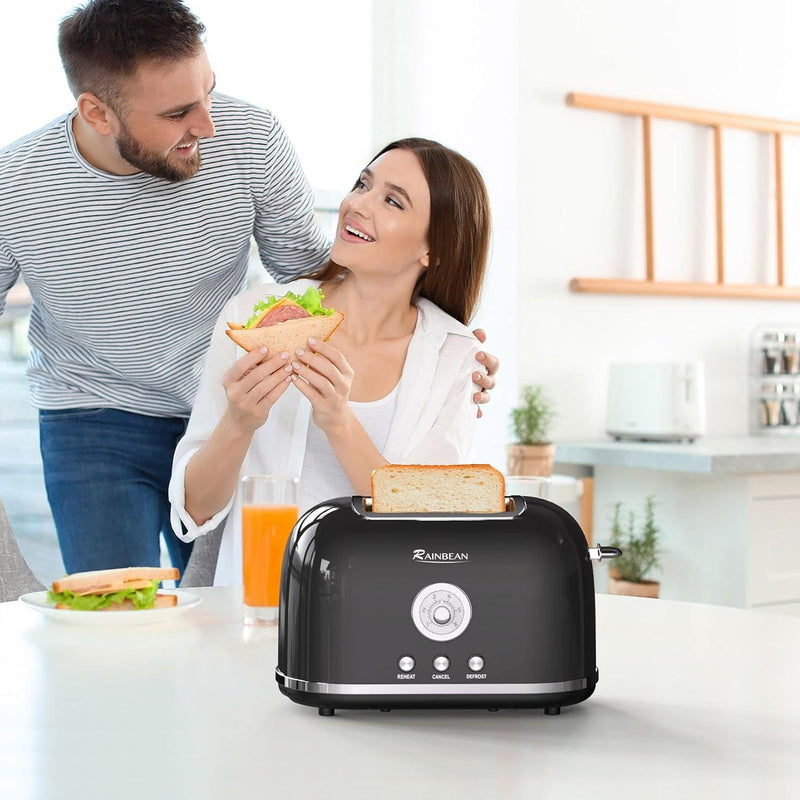 Toaster für 2 Scheiben, Retro-Toaster aus Edelstahl mit 6 Bräunungsstufen für Brot und Bagel-Abbruch-Auftau-Aufwärmfunktion, hübscher Brottoaster mit extra breitem Schlitz und herausnehmbarer Krümelschublade