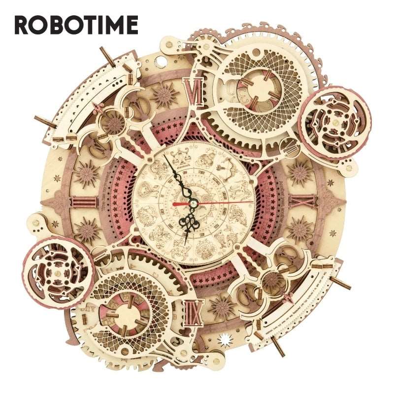 Robotime ROKR Zodiac Wall Clock 3D Wooden Puzzle Model Assembly Toys Gifts for Children Kids Teens LC601