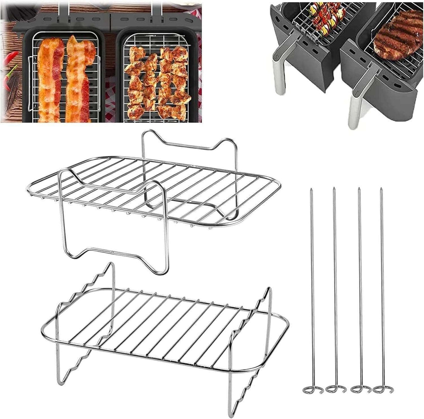 6PCS Air Fryer Rack Stainless Steel Double Basket Grill Kitchenware Accessories