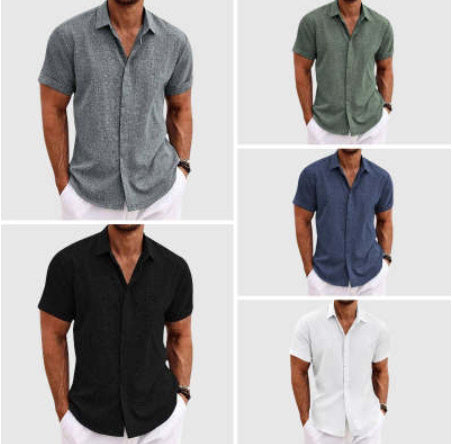 Men's Solid Colour Loose Linen Short-sleeved T-shirt