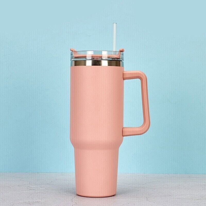 Stainless Steel Water Tumbler 40 Oz Cup Handle Straw Insulated Bottle Dupe Mug