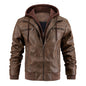 Hooded Jacket With Zipper Pockets Fashion Warm Pu Leather Coat Mens Clothing