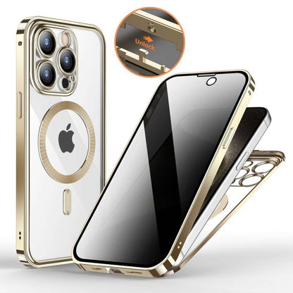 Anti-Privacy Metal Buckle Magnetic Support Wireless Charging Double-Sided Lens Full Cover Phone Case Protective Cover