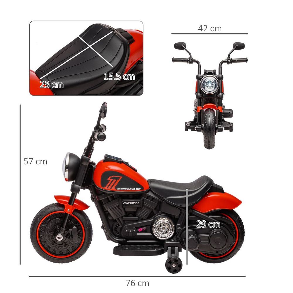 HOMCOM 6V Elektromotorrad mit Stützrädern, Ein-Knopf-Start - Rot