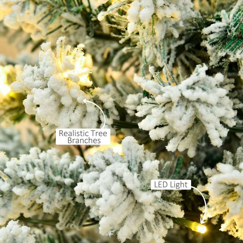 6 Feet Prelit Artificial Snow Flocked Christmas Tree Warm LED Light Green White