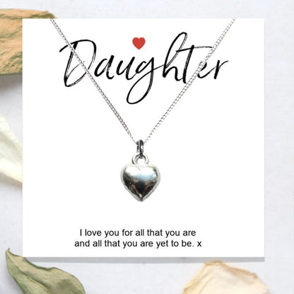 Daughter Message Card with Heart Necklace