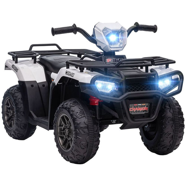 HOMCOM 12V Electric Quad Bike for Kids w/ LED Headlights, Music - White