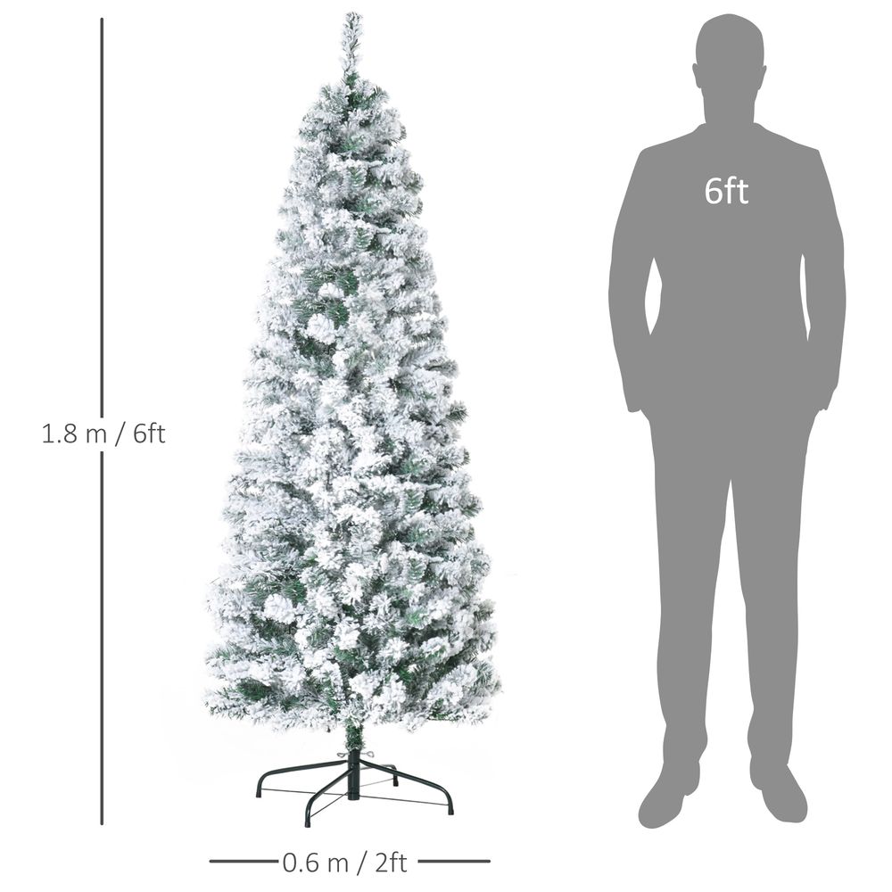 6 Feet Prelit Artificial Snow Flocked Christmas Tree Warm LED Light Green White