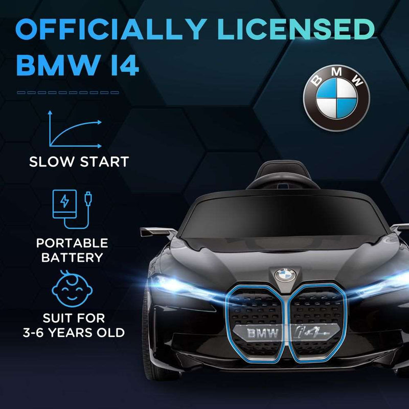 BMW i4 Licensed 12V Kids Electric Ride-On w/ Portable Battery - Black