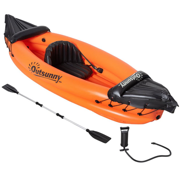 Inflatable Kayak, 1-Person Inflatable Boat, Inflatable Canoe Set  Outsunny