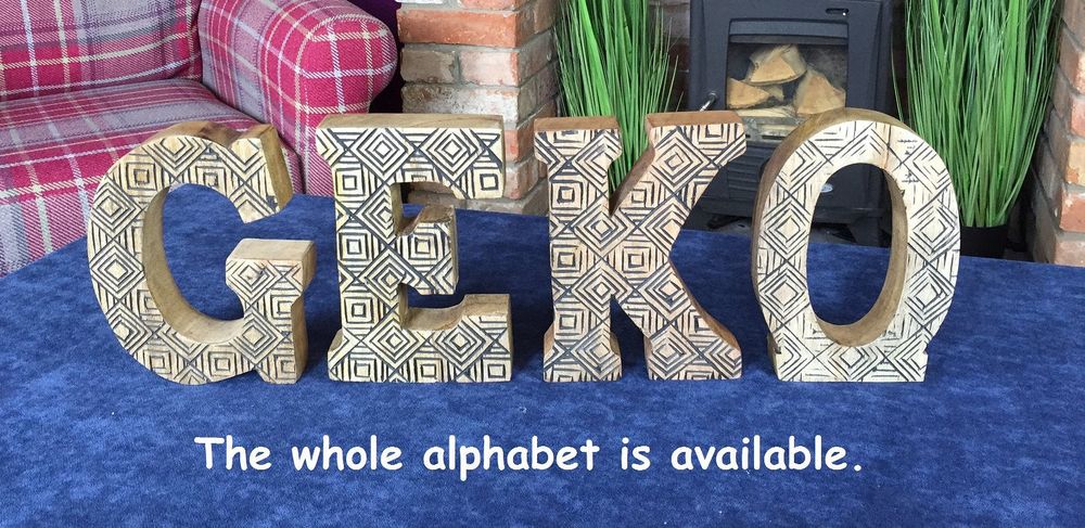 Hand Carved Wooden Geometric Letters Mum