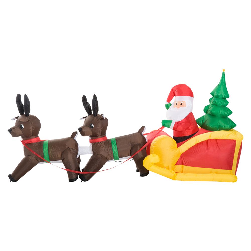 HOMCOM Inflatable Self-inflating Santa Sleigh Reindeer Christmas Outdoor