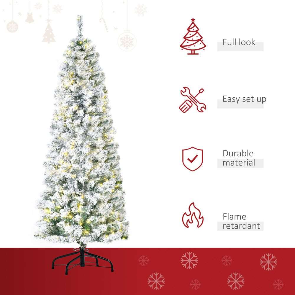 6 Feet Prelit Artificial Snow Flocked Christmas Tree Warm LED Light Green White