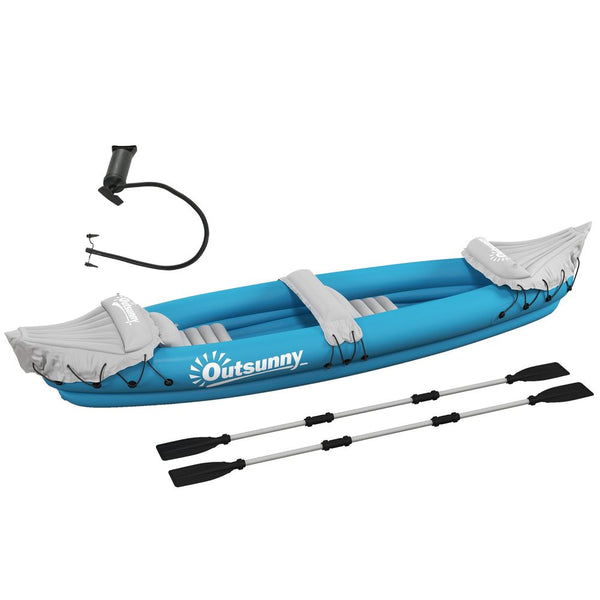 Kayak gonflable Outsunny, bateau gonflable pour deux personnes avec pompe à air, bleu