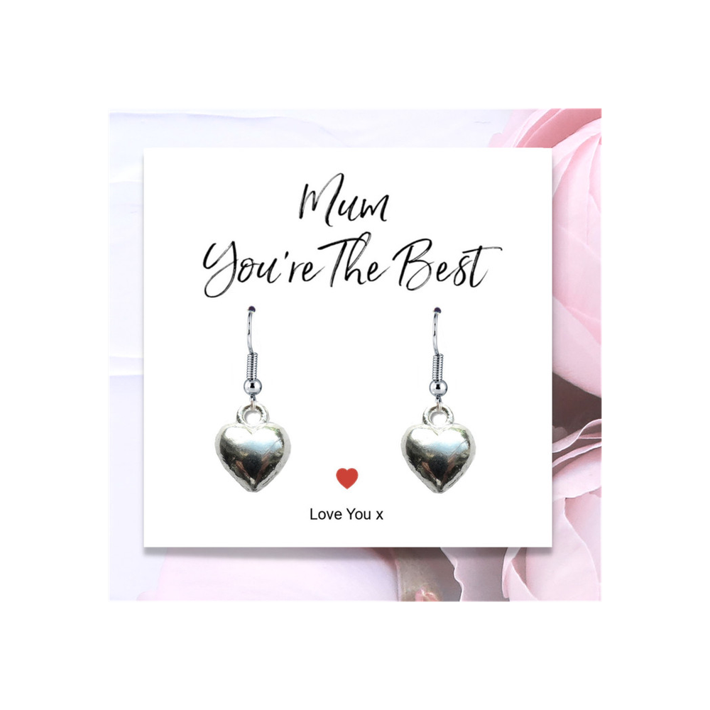 Mum You're The Best Heart Earrings & Message Card