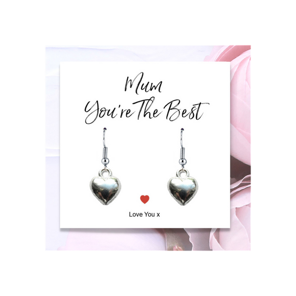 Mum You're The Best Heart Earrings & Message Card