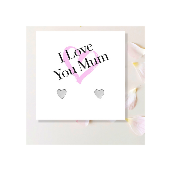 I love You Mum Painted Heart Earrings & Message Card