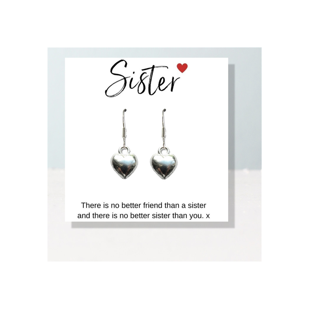 Heart Earrings & Sister Message Card