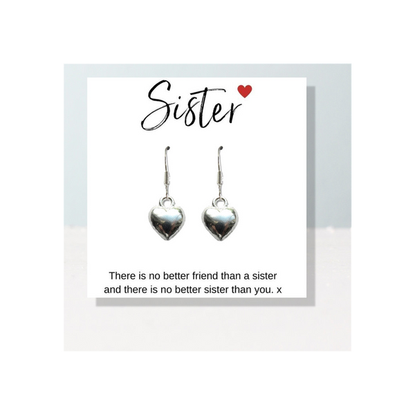 Heart Earrings & Sister Message Card