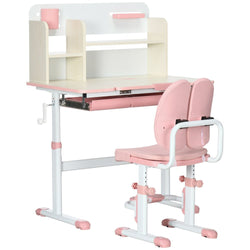 HOMCOM Ensemble bureau et chaise pour enfants avec étagères de rangement, housse lavable - Rose